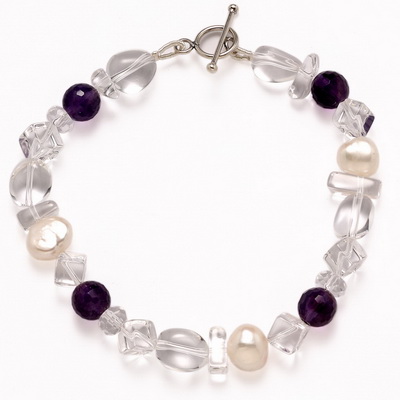 Amethyst Pearl and Clear Quartz Bracelet - Click Image to Close